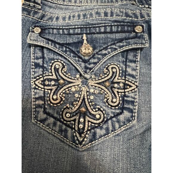 Miss Me Medium Wash Embellished Fleur De Lis Bootcut Jeans 27 - Picture 10 of 10